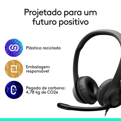 Headset Logitech H390, Controles de Áudio Integrado, Microfone com Redução de Ruído, USB-C, Preto - 981-001575