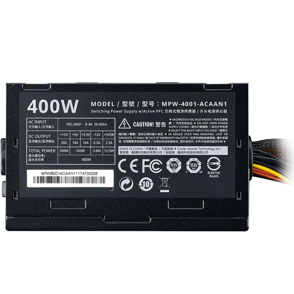 Fonte Cooler Master Elite V3, 400W, PFC Ativo - MPW-4001-ACAAN1 Fonte Cooler Master Elite V3, 400W, PFC Ativo - MPW-4001-ACAAN1