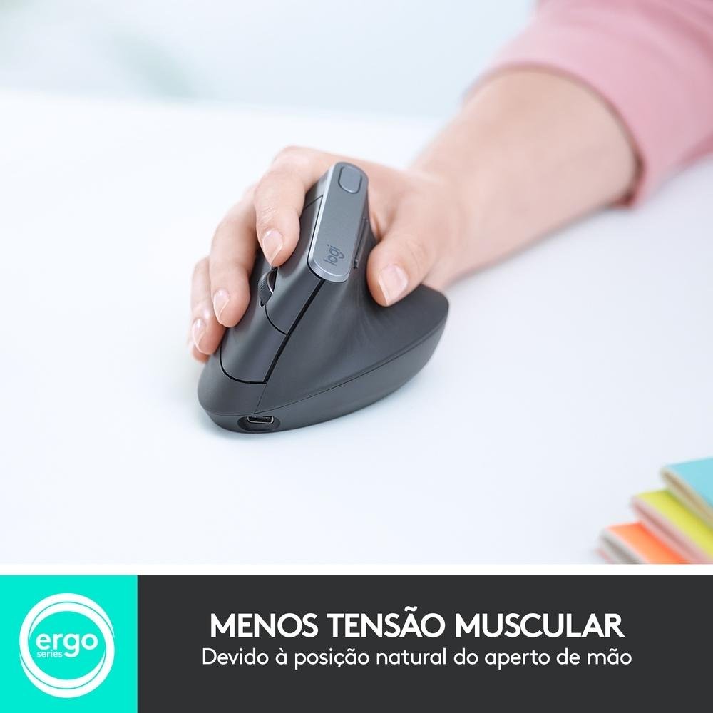 Mouse sem fio Logitech MX Vertical Design Ergonômico para Redução