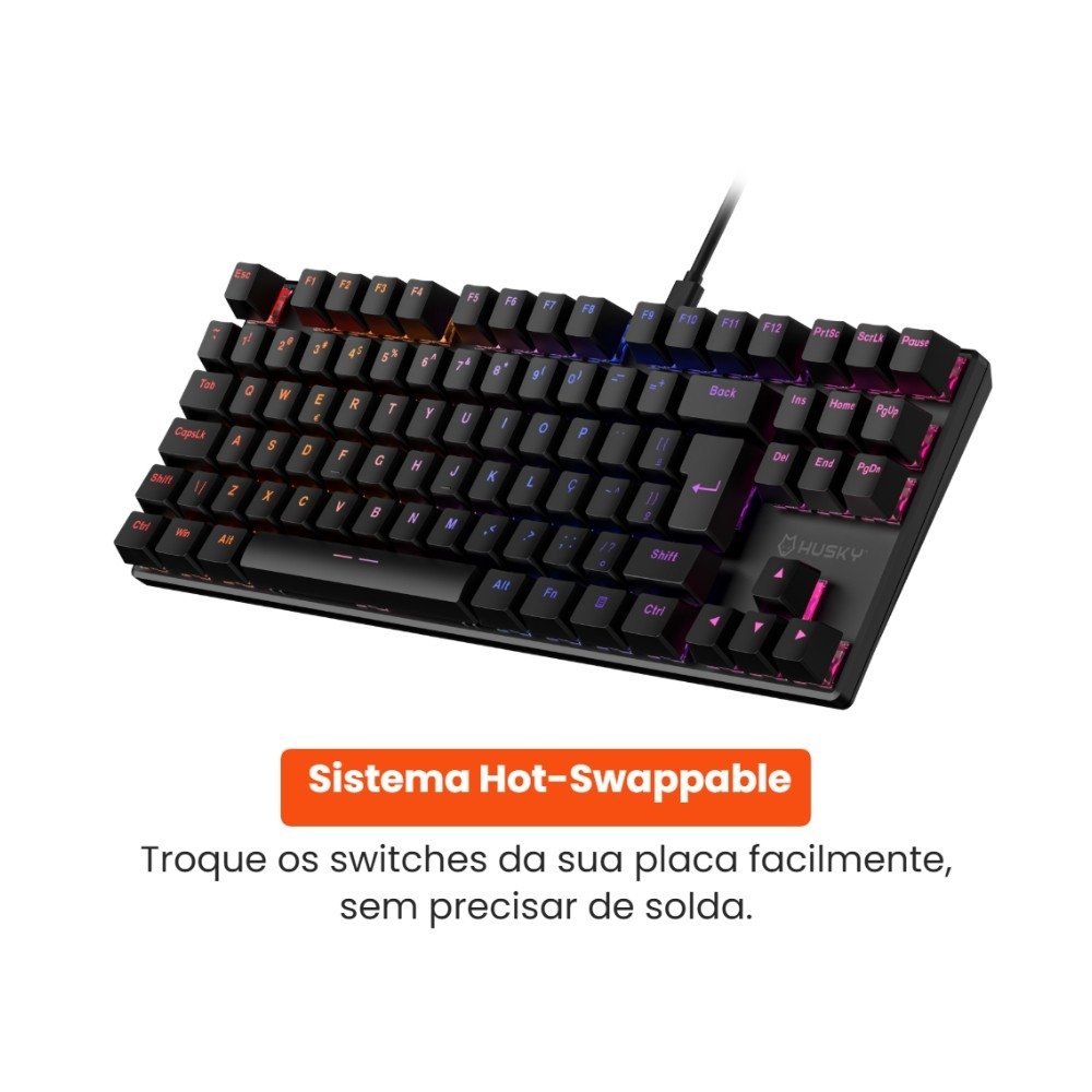 Teclado Mecânico Gamer Husky Harbor, ABNT2, RGB, Switch Gateron Brown, Hotswap, Preto - HTG210PTMA Teclado Mecânico Gamer Husky Harbor, ABNT2, RGB, Switch Gateron Brown, Hotswap, Preto - HTG210PTMA