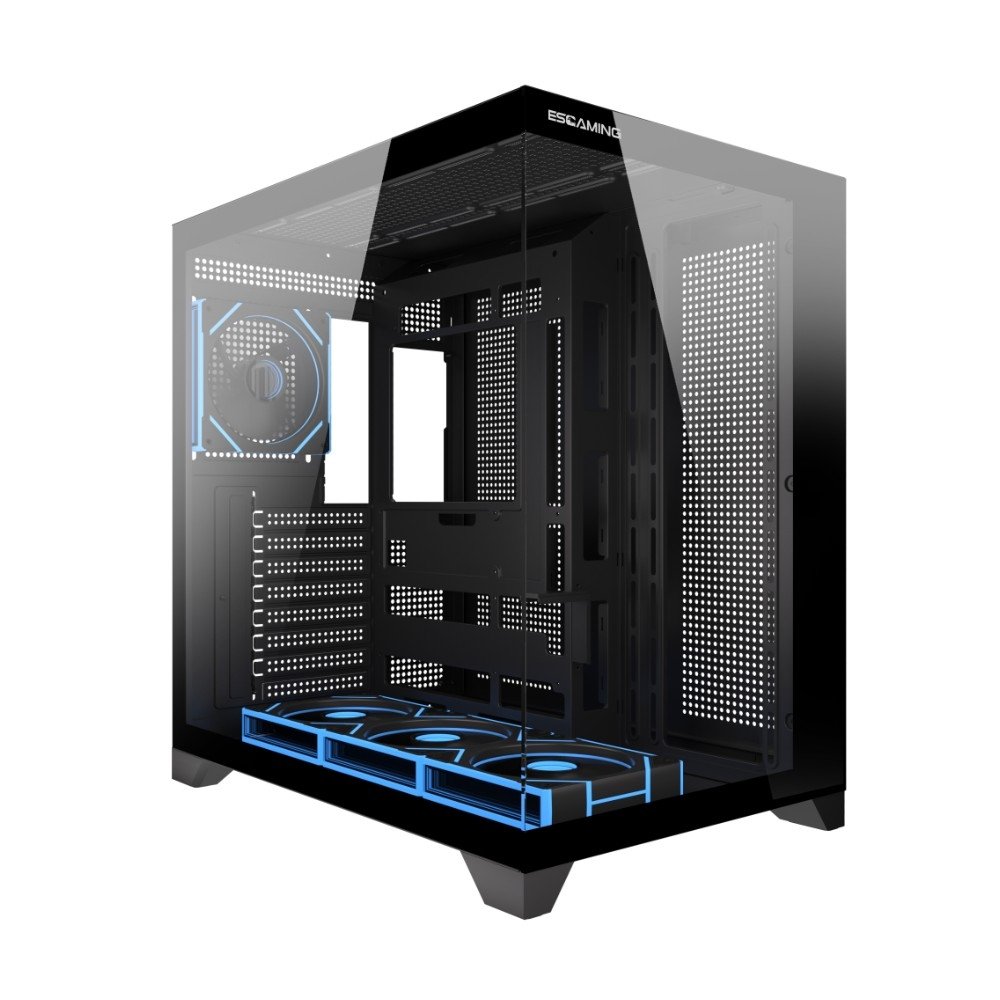 Gabinete Gamer Esgaming Mira, Mini Tower, ATX, Frontal e Lateral em Vidro Temperado, Sem Fans, Preto - 1101-BK Gabinete Gamer Esgaming Mira, Mini Tower, ATX, Frontal e Lateral em Vidro Temperado, Sem Fans, Preto - 1101-BK