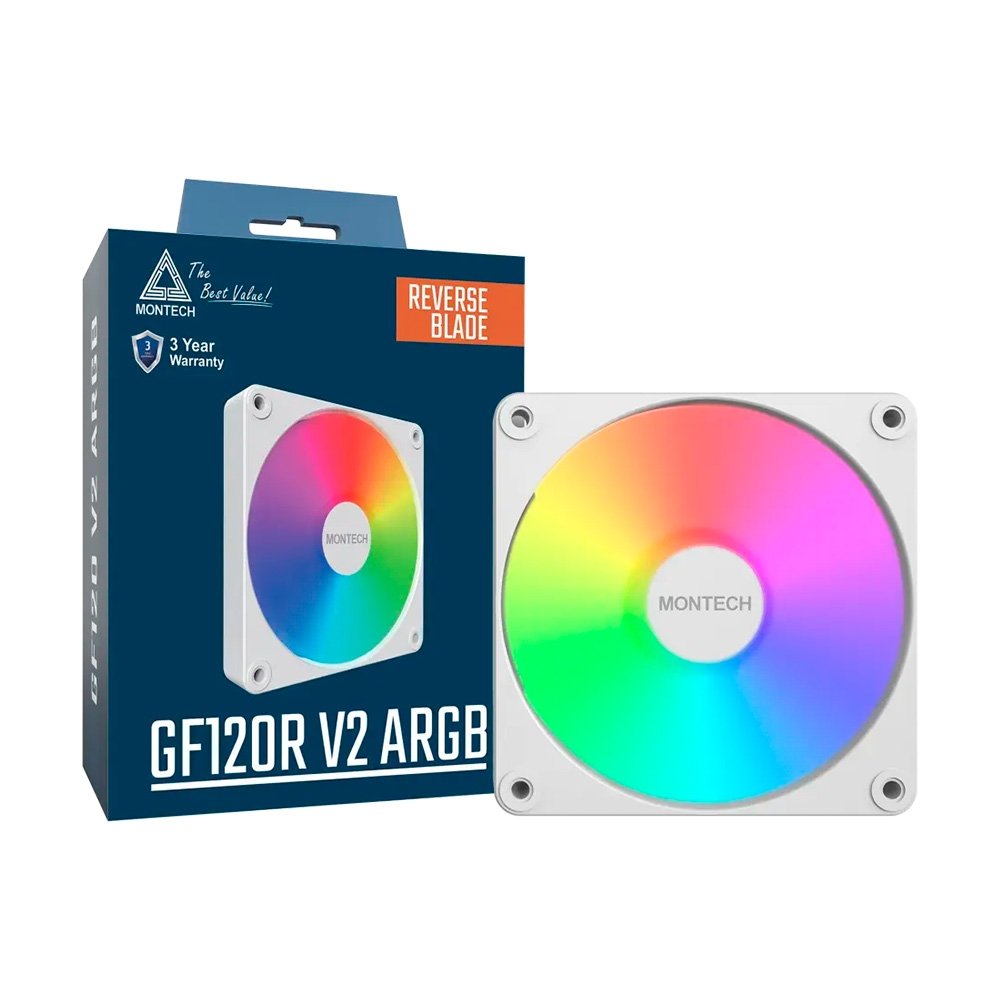 Ventoinha Montech GF120R V2, ARGB, Reverse, 120mm, Branco - GF120RV2ARGBW