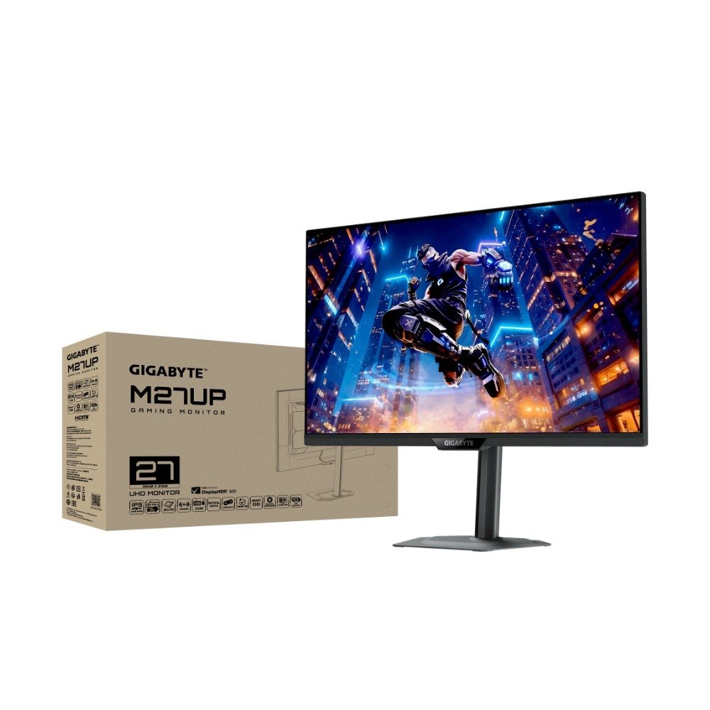 Monitor Gamer Gigabyte 27", Dual Mode, 4K, 160Hz, 1ms, IPS, G-Sync, FreeSync Premium, HDR 400, USB-C, Som Integrado, Preto - M27UP