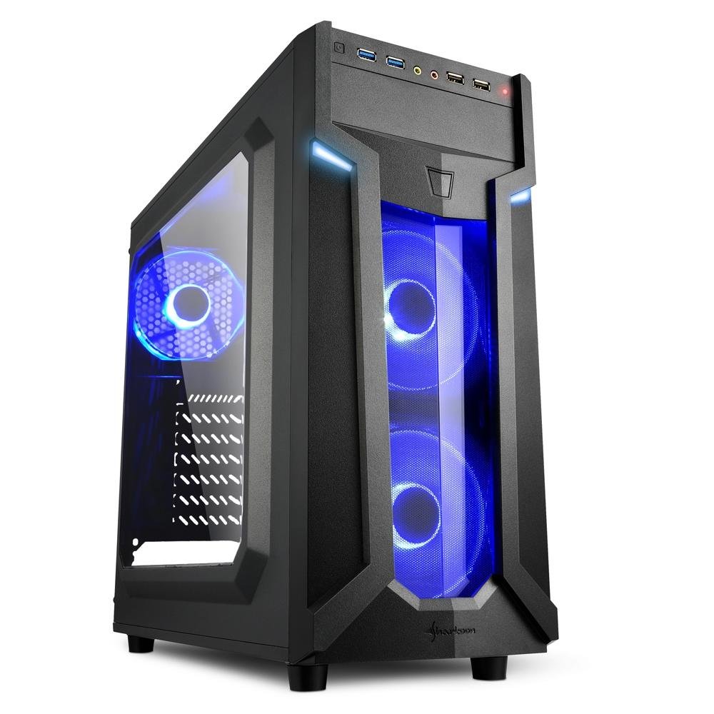 Gabinete Gamer Sharkoon VG6-W Azul, Mid Tower, ATX, Lateral em Acrílico, 3x Fans LED, Preto - VG6-W Gabinete Gamer Sharkoon VG6-W Azul, Mid Tower, ATX, Lateral em Acrílico, 3x Fans LED, Preto - VG6-W