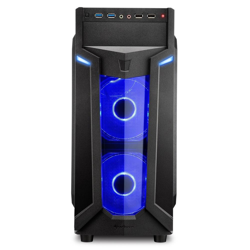 Gabinete Gamer Sharkoon VG6-W Azul, Mid Tower, ATX, Lateral em Acrílico, 3x Fans LED, Preto - VG6-W Gabinete Gamer Sharkoon VG6-W Azul, Mid Tower, ATX, Lateral em Acrílico, 3x Fans LED, Preto - VG6-W