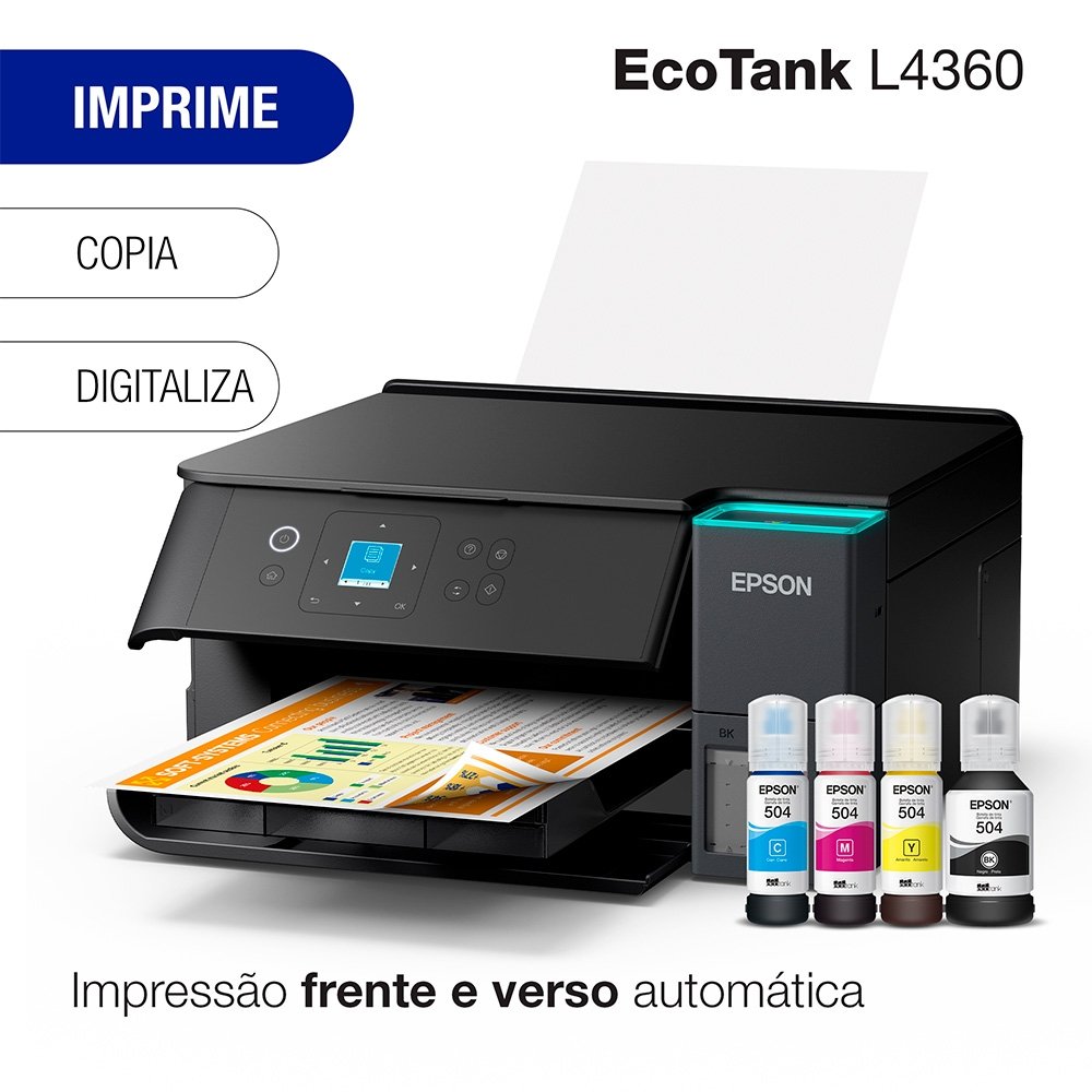 Multifuncional Epson EcoTank L4360 - Wi-Fi Direct, Frente e Verso Automático Multifuncional Epson EcoTank L4360 - Wi-Fi Direct, Frente e Verso Automático