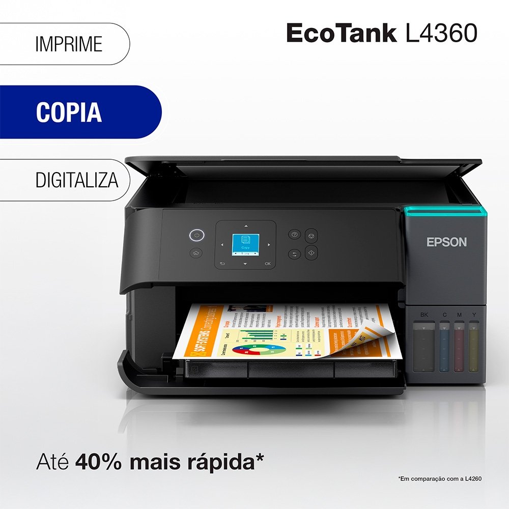 Multifuncional Epson EcoTank L4360 - Wi-Fi Direct, Frente e Verso Automático Multifuncional Epson EcoTank L4360 - Wi-Fi Direct, Frente e Verso Automático