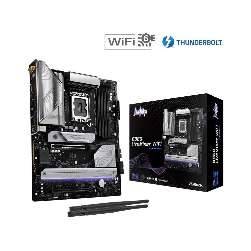 Placa-Mãe ASRock B860 LiveMixer WiFi, Intel LGA 1851, ATX, DDR5 - 90-MXBQV0-A0UAYZ