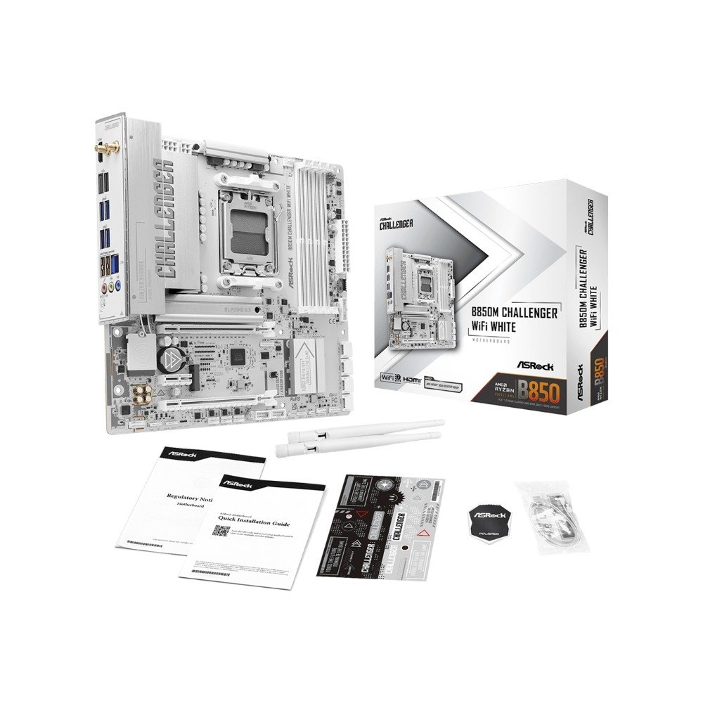 Placa-Mãe ASRock B850M Challenger WiFi White, AMD AM5, Micro ATX, DDR5 - 90-MXBU50-A0UAYZ