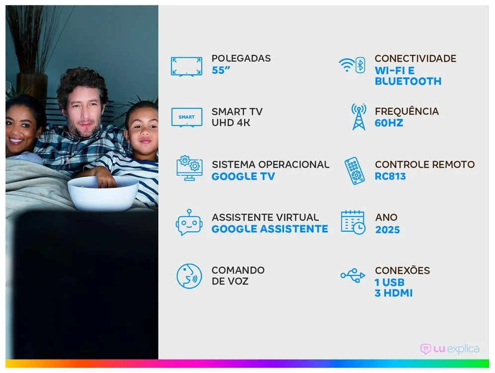 Smart TV 55"" SEMP 4K LED 55S62 Google TV AiPQ Pro Google Assistente 3 HDMI e USB - view 4