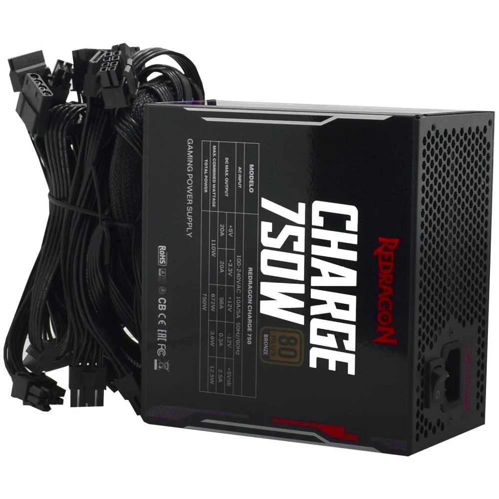 Fonte Atx 0750 W Redragon Frc-750w, 80 Plus Bronze, Pfc Ativo, Sem Cabo, Preta Fonte Atx 0750 W Redragon Frc-750w, 80 Plus Bronze, Pfc Ativo, Sem Cabo, Preta