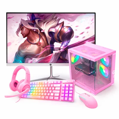 Computador PC Gamer 5 5600g 16gb Ram Nvme 512gb / Monitor 23" Branco / Gabinete E Kit Rosa
