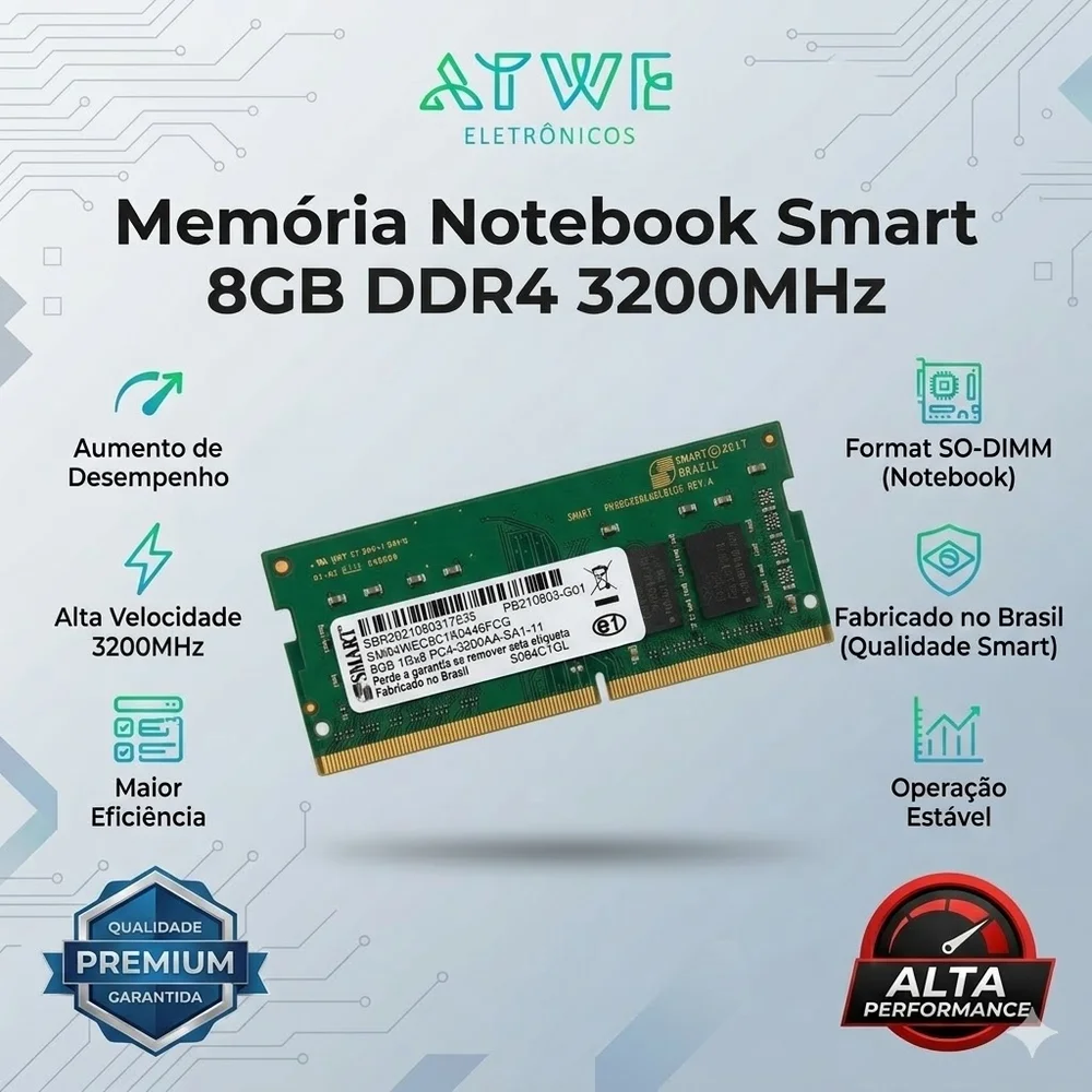Memória Notebook Smart 8GB Ddr4 3200mhz Memória Notebook Smart 8GB Ddr4 3200mhz