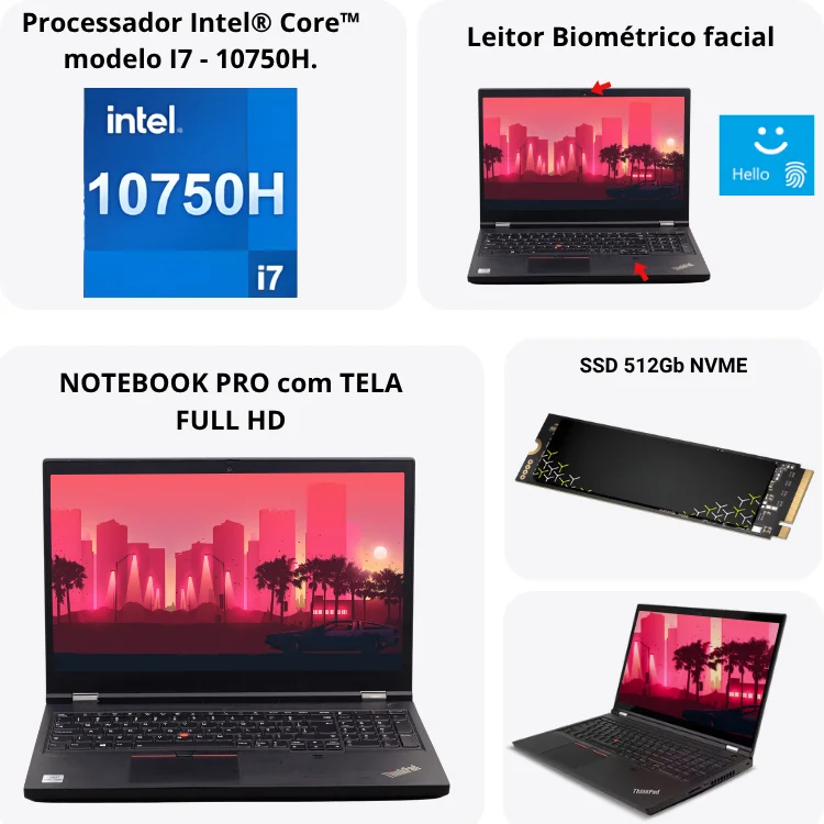 "Usado Lenovo Thinkpad P15 Intel Core i7 16gb Ram SSD 512gb Tela Fhd 15.6"" WINDOWS 11 Preto" - view 3