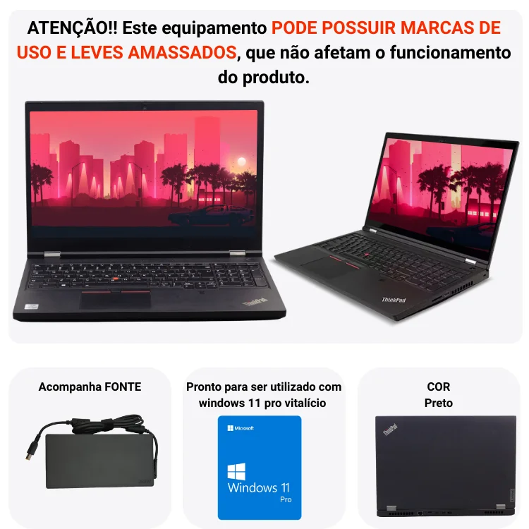 "Usado Lenovo Thinkpad P15 Intel Core i7 16gb Ram SSD 512gb Tela Fhd 15.6"" WINDOWS 11 Preto" - view 4