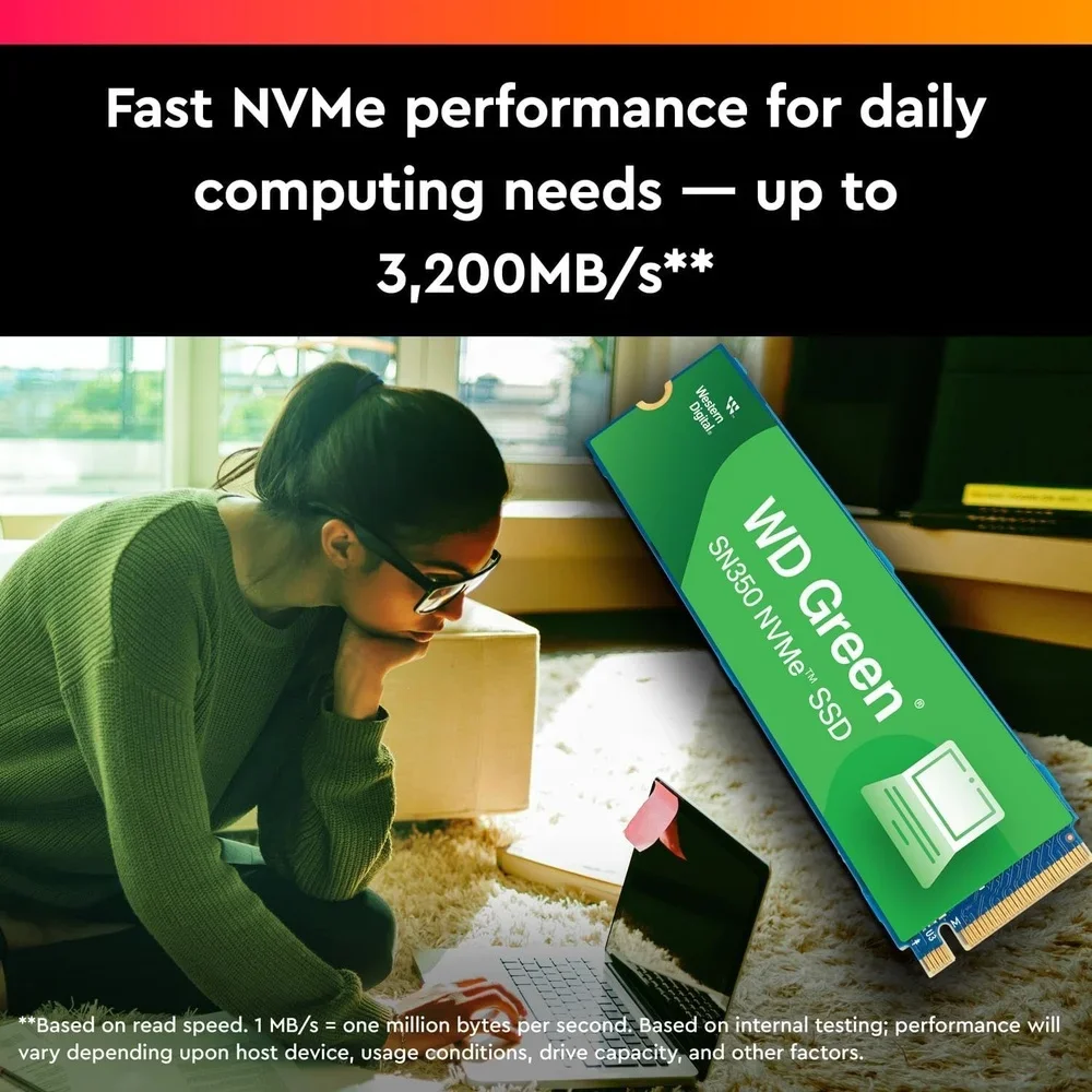 WD SSD Interno 500gb Wd Green Sn3000 Nvme - Unidade De Estado Sólido - PCie Gen4, M.2 2280, Até 5.000 Mb/s - Wds500g4g0e