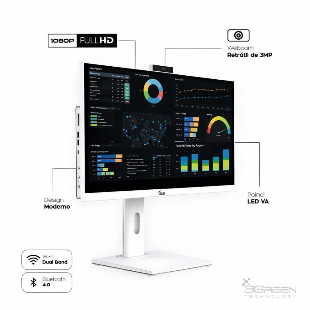 "Computador All In One 3green 24"" Branco, Intel Core i7, 16gb, SSD 1TB, Webcam, Wi-fi, Ajuste De Altura E Rotação" - view 2