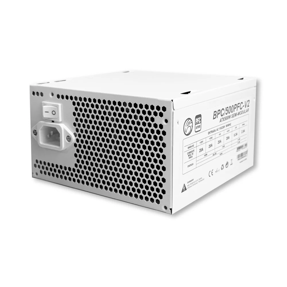 Fonte Gamer 500w Real Pfc Ativo Atx Bivolt Automático Bpc Branco Fonte Gamer 500w Real Pfc Ativo Atx Bivolt Automático Bpc Branco