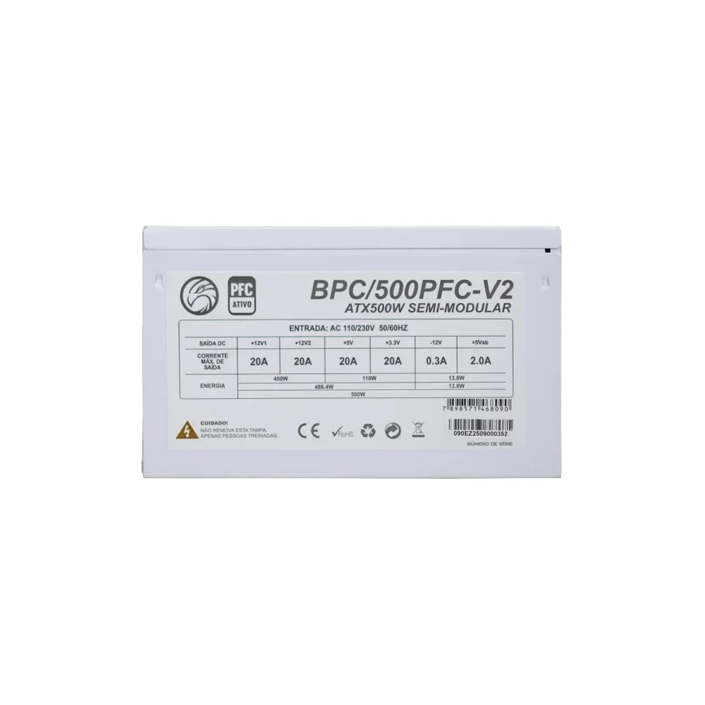 Fonte Gamer 500w Real Pfc Ativo Atx Bivolt Automático Bpc Branco Fonte Gamer 500w Real Pfc Ativo Atx Bivolt Automático Bpc Branco