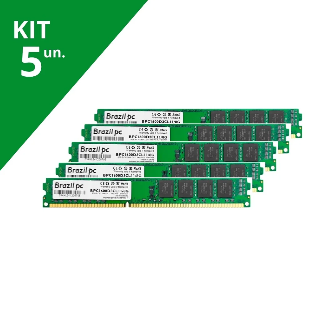 Kit 5 Memoria 8GB Ddr3 1600mhz Brazil PC Bpc1600d3cl11/8g