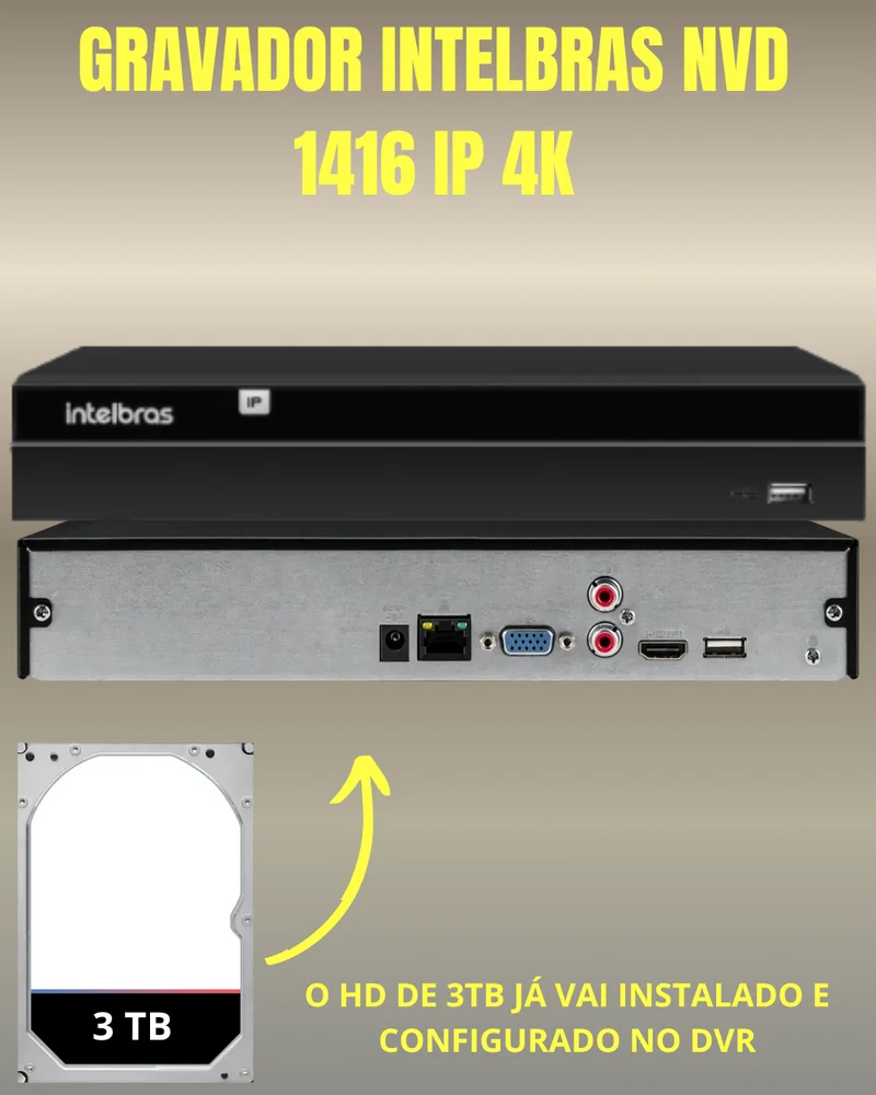Nvd 1416 Intelbras 16 Canais Ip 4k Hd 3TB