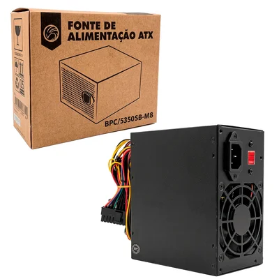 Fonte Brazil PC 500w Bpc-5350sb-m8, Com Cabo De Energia, Bivolt Manual, 24 Pinos - Preto