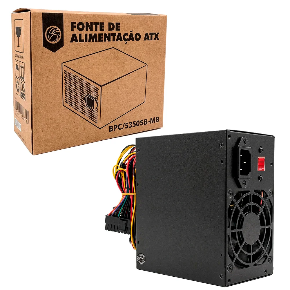Fonte Brazil PC 500w Bpc-5350sb-m8, Com Cabo De Energia, Bivolt Manual, 24 Pinos - Preto Fonte Brazil PC 500w Bpc-5350sb-m8, Com Cabo De Energia, Bivolt Manual, 24 Pinos - Preto