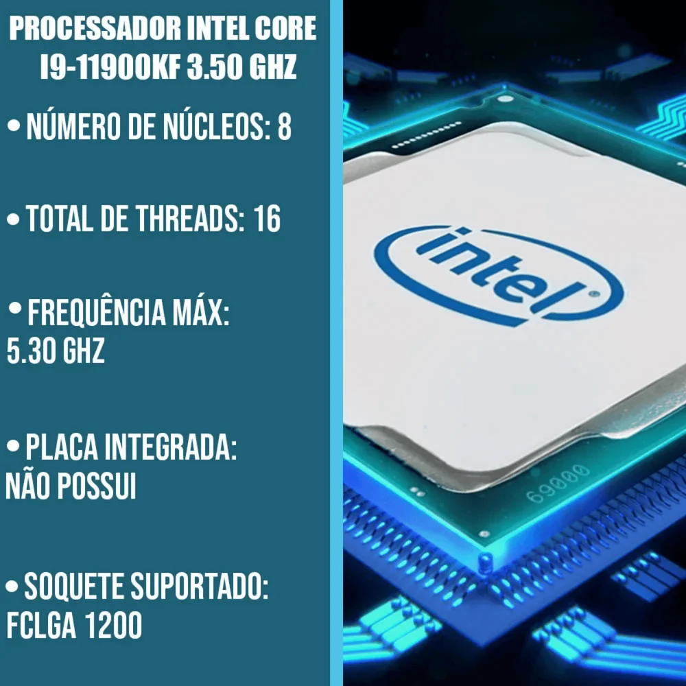 Processador Intel Core Unlocked i9-11900KF 11ª Geração 5.3GHz LGA1200 Processador Intel Core Unlocked i9-11900KF 11ª Geração 5.3GHz LGA1200