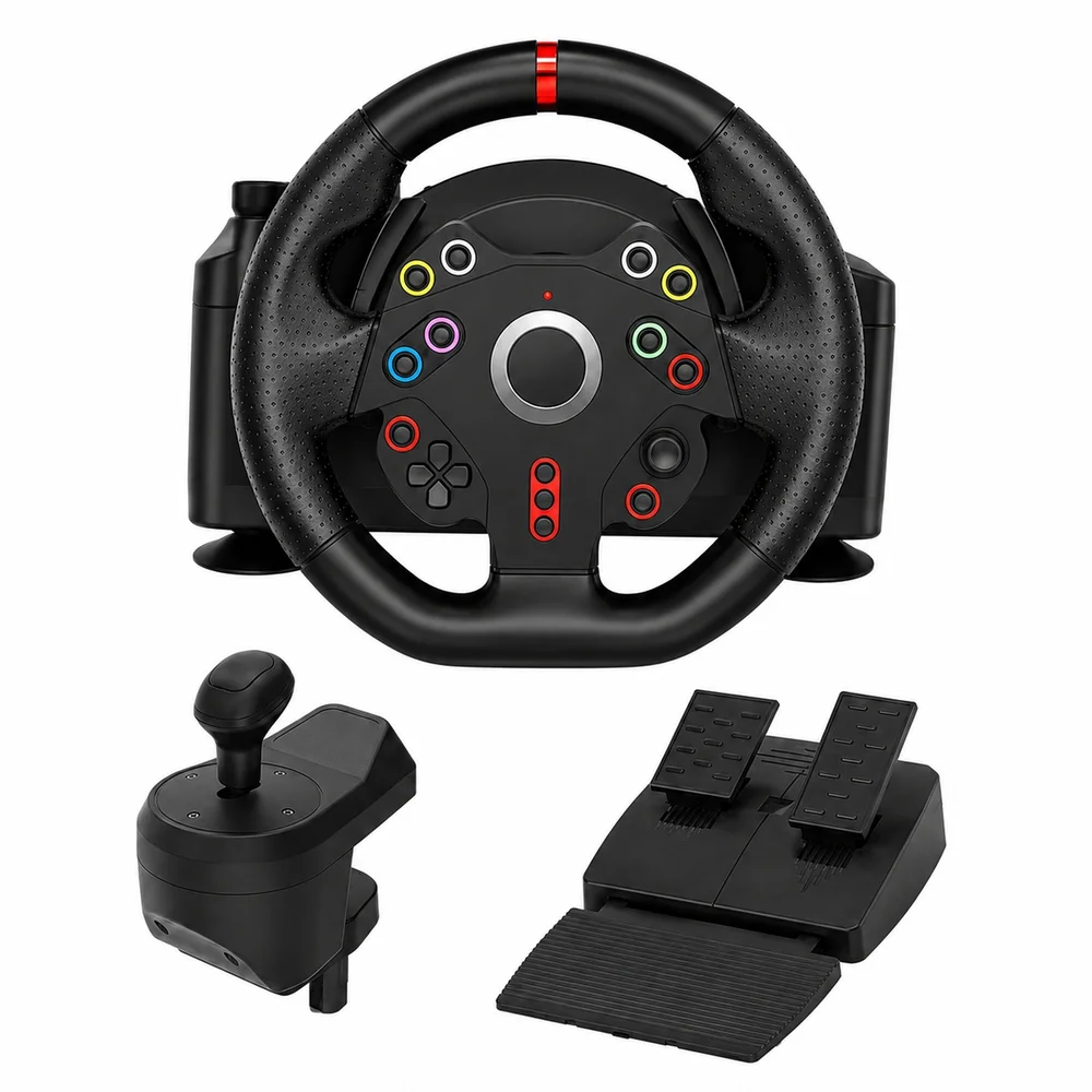 Volante Gamer Com Câmbio E Pedal Vibração 270 Graus Para PC Console Usb Kp-5817