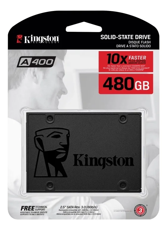 SSD Kingston 480GB Sata Iii A400 Sa400s37/480g Preto SSD Kingston 480GB Sata Iii A400 Sa400s37/480g Preto