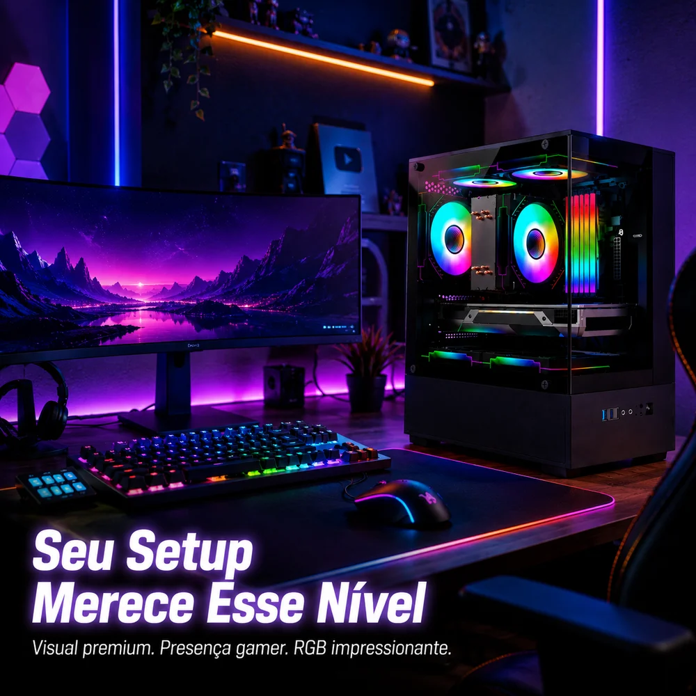 Gabinete Gamer Arvex Ignis Mid Tower Lateral E Frontal Em Vidro Temperado Com 3 Fans RGB Preto Arx-ins-b Gabinete Gamer Arvex Ignis Mid Tower Lateral E Frontal Em Vidro Temperado Com 3 Fans RGB Preto Arx-ins-b