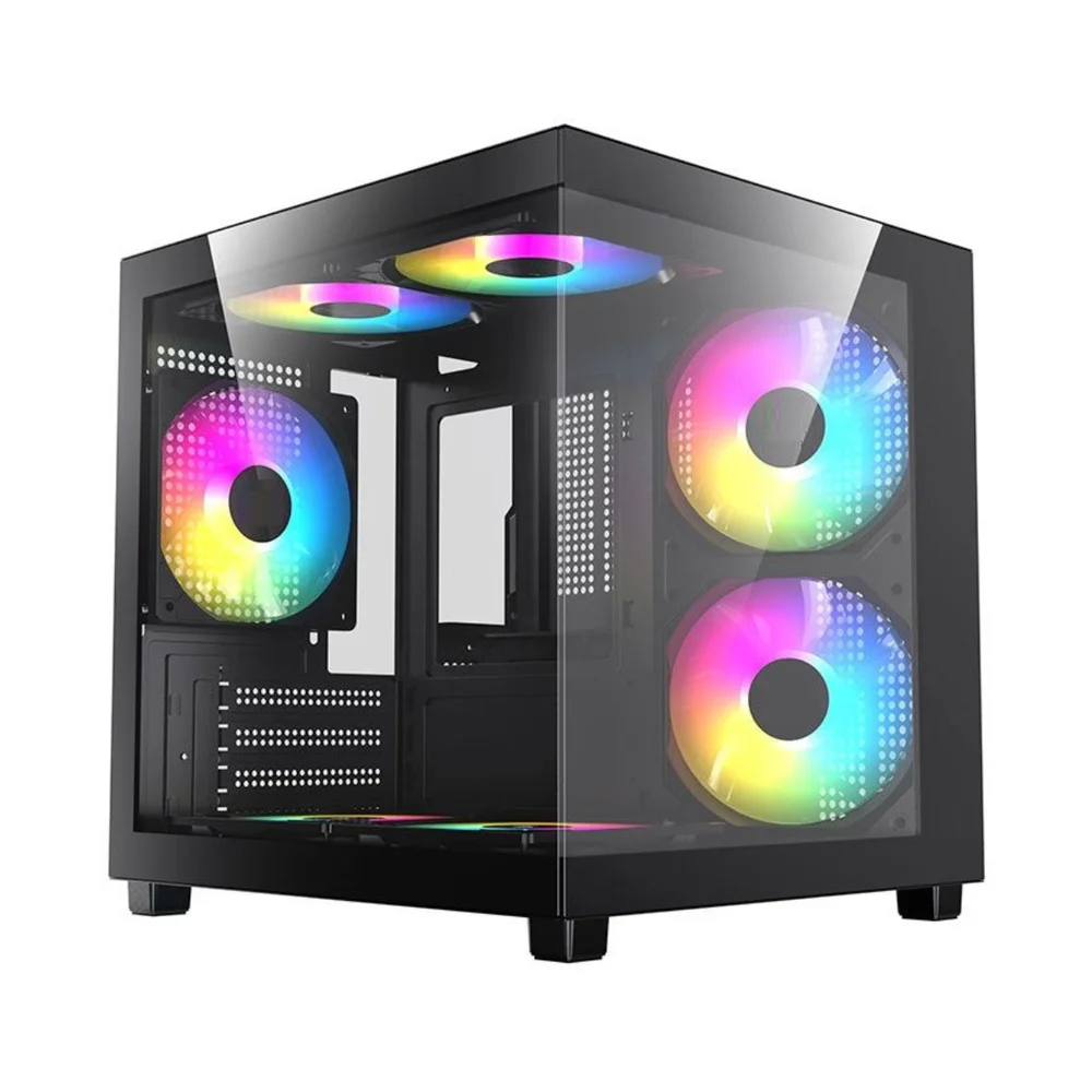 Gabinete Gamer Liketec Makan Matx Dark Aquário 5 Fans ARGB Vidro Temperado