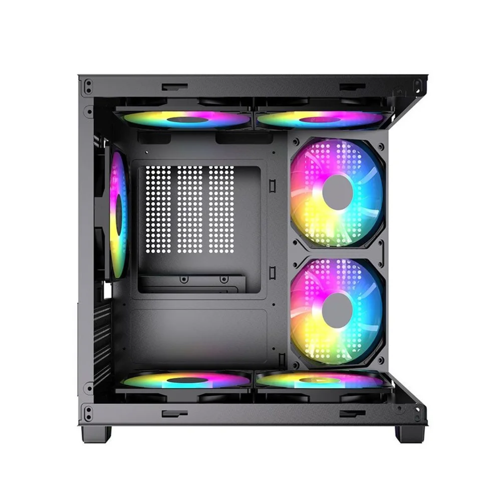 Gabinete Gamer Liketec Makan Matx Dark Aquário 5 Fans ARGB Vidro Temperado
