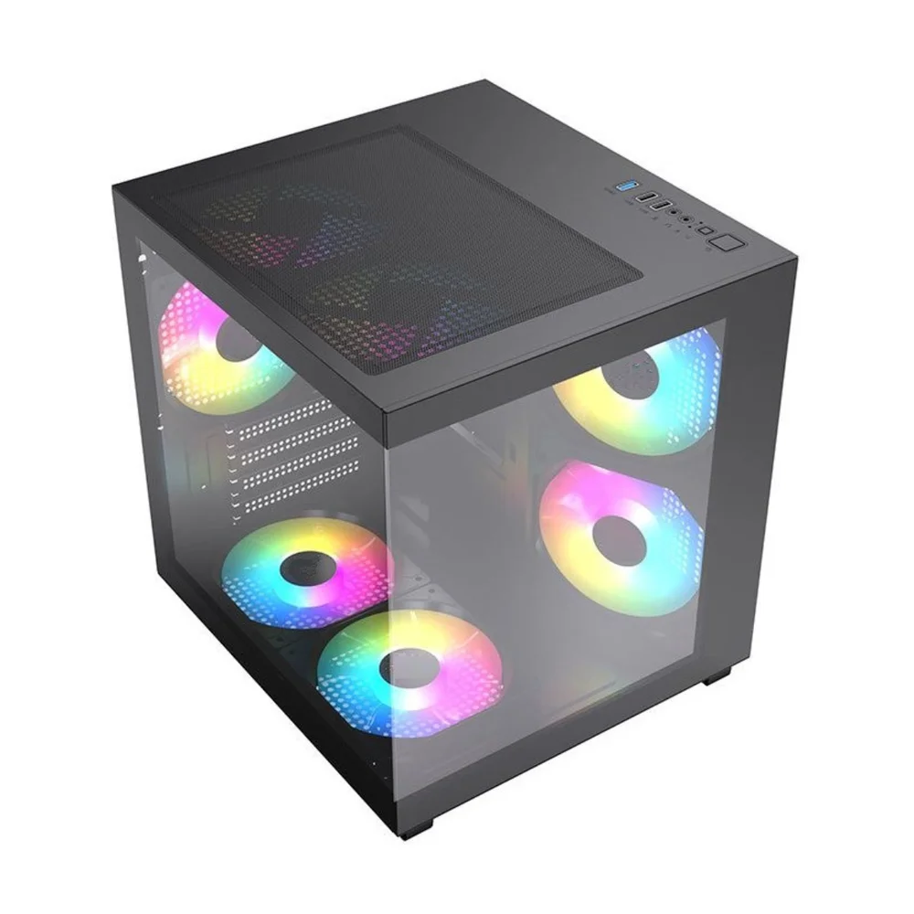 Gabinete Gamer Liketec Makan Matx Dark Aquário 5 Fans ARGB Vidro Temperado