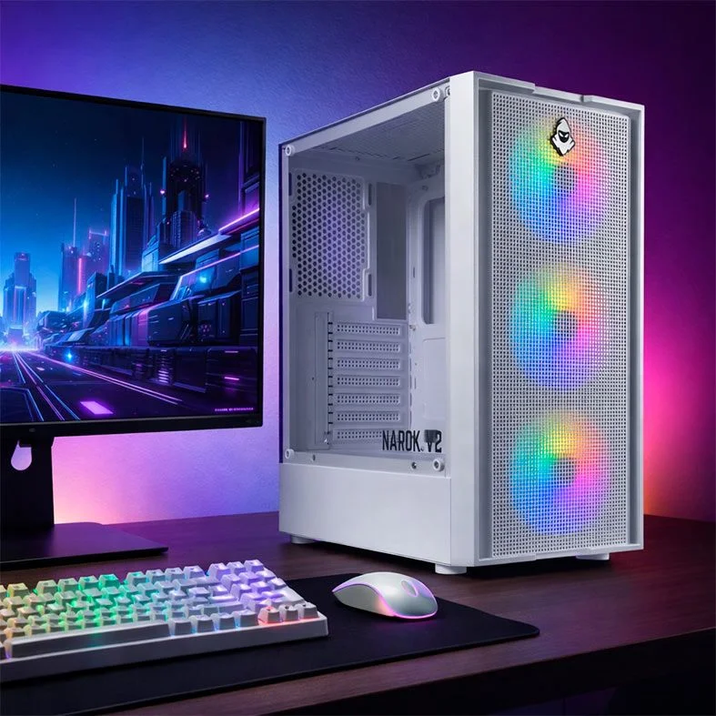 Gabinete Gamer Mancer Narok V2 Rainbow 3 Fans Midtower Lateral De Vidro Branco - Mcr-nrkwh-v2 Gabinete Gamer Mancer Narok V2 Rainbow 3 Fans Midtower Lateral De Vidro Branco - Mcr-nrkwh-v2