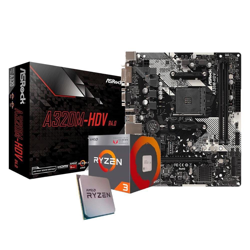 Kit Upgrade Gamer, AMD Ryzen 3 3200G, Placa mãe Asrock A320MHD Skill