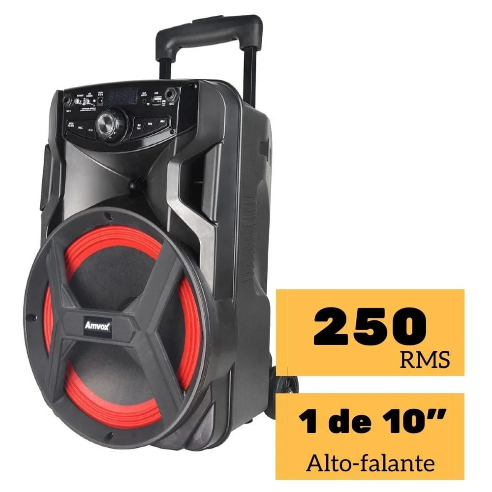 Caixa Amplificada Amvox, Recarregável, Bluetooth, USB, MicroSD, Auxiliar, Bivolt 250W ACA 250 GROOVE