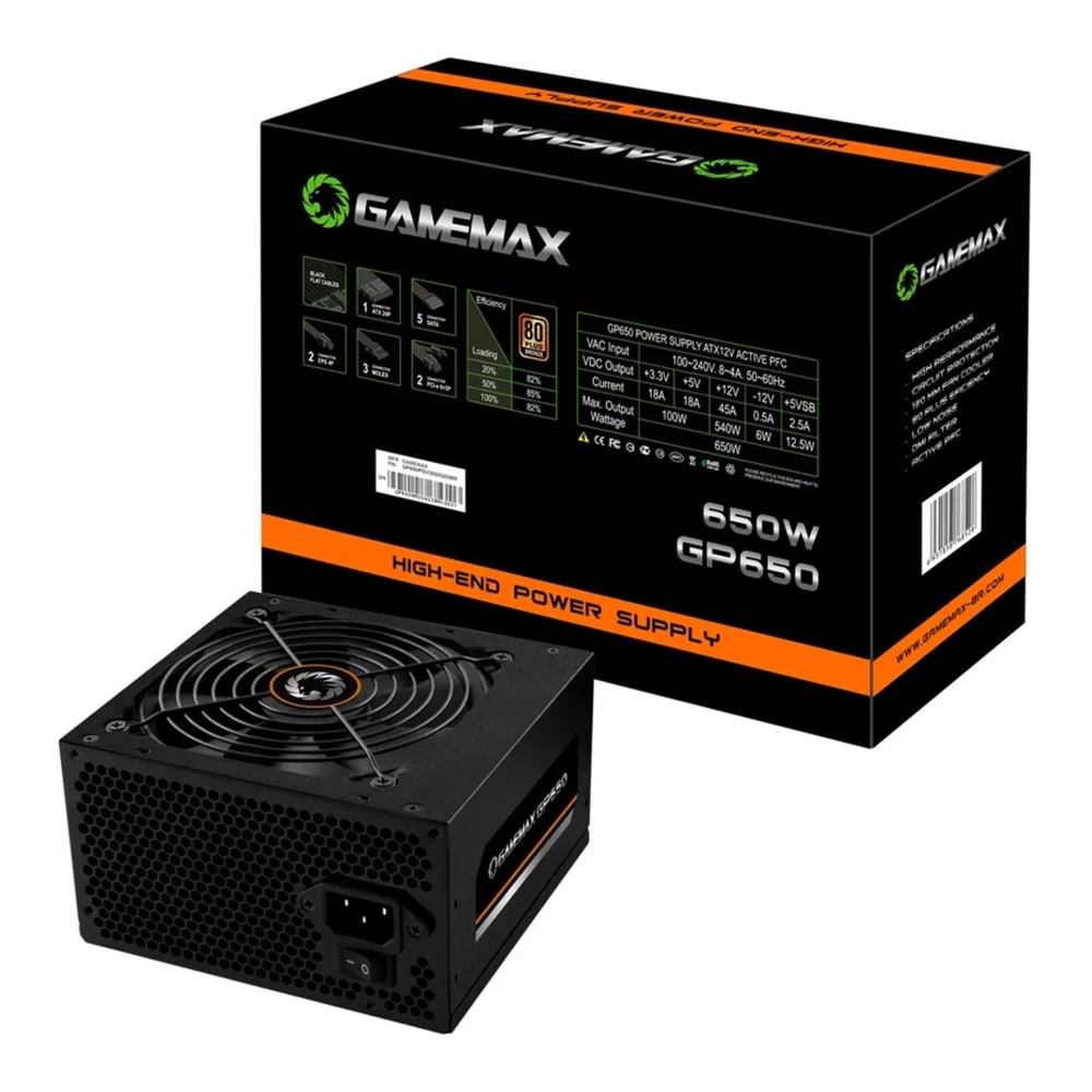 Fonte Gamemax ATX, 650W, 80 Plus Bronze, PFC Ativo - GP650 Fonte Gamemax ATX, 650W, 80 Plus Bronze, PFC Ativo - GP650