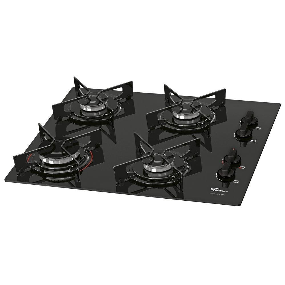 Cooktop Fischer Fit Line, 4 Bocas, A Gás, Bivolt, Preto - 26342-57175 Cooktop Fischer Fit Line, 4 Bocas, A Gás, Bivolt, Preto - 26342-57175