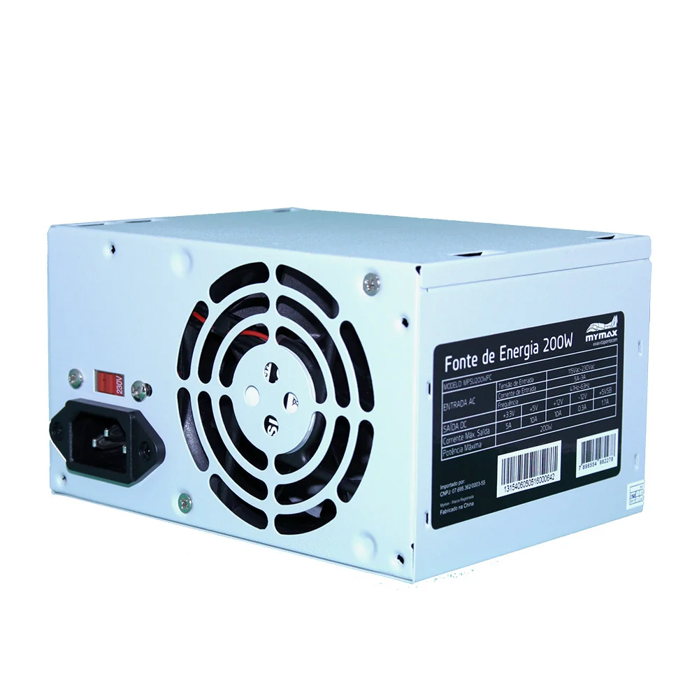 Fonte Mymax ATX, 200W, 24 Pinos, 2 SATA, Sem Cabo Fonte Mymax ATX, 200W, 24 Pinos, 2 SATA, Sem Cabo