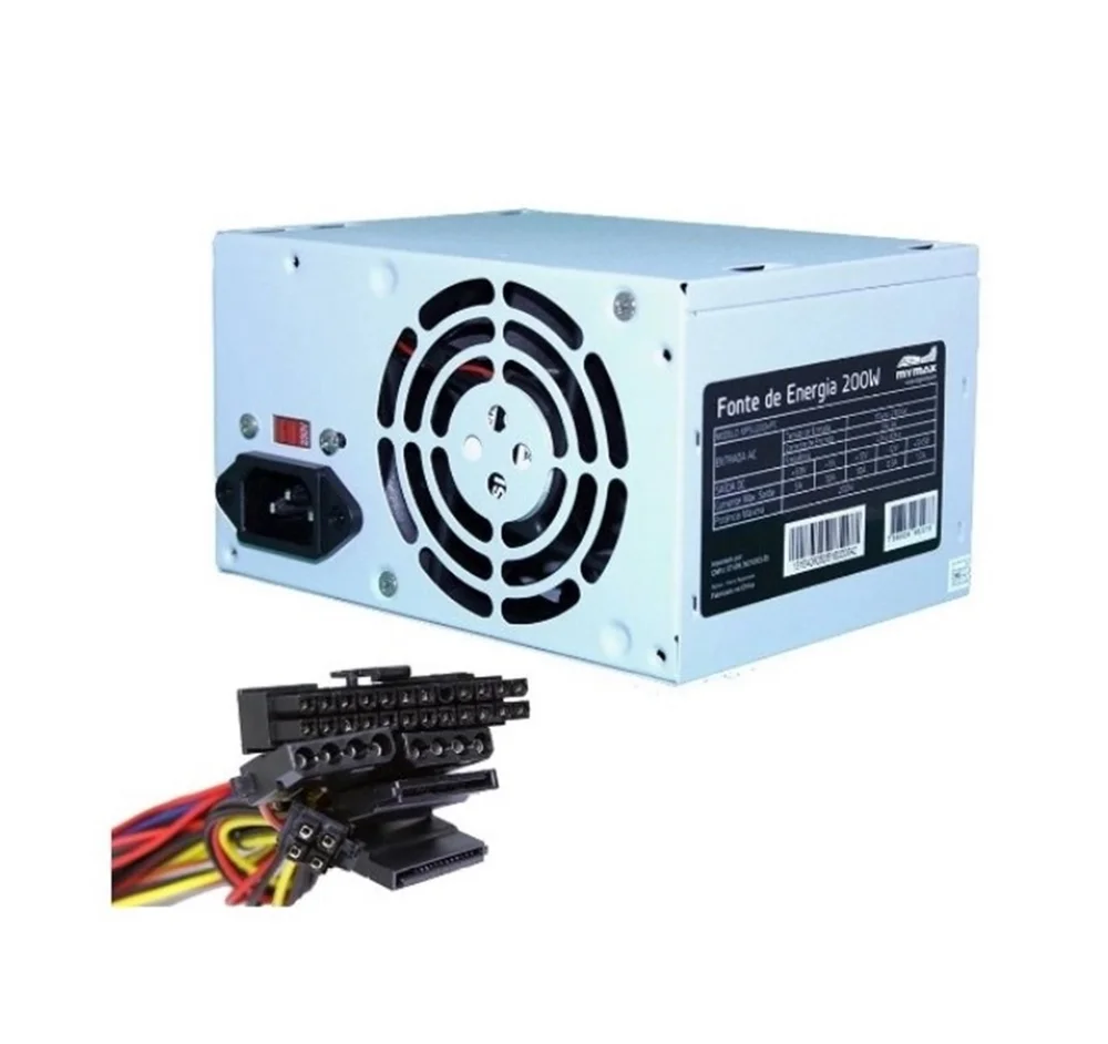 Fonte Mymax ATX, 200W, 24 Pinos, 2 SATA, Sem Cabo Fonte Mymax ATX, 200W, 24 Pinos, 2 SATA, Sem Cabo