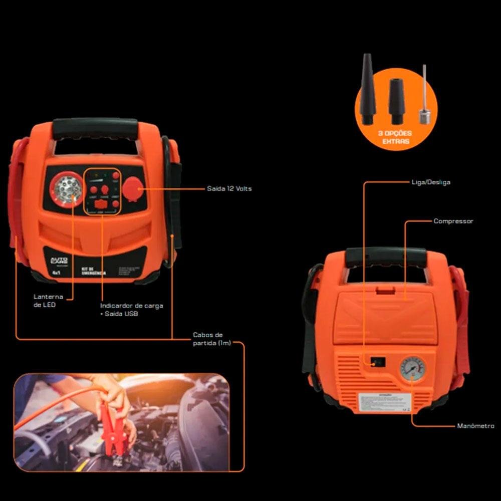 Kit Emergencial 4 Em 1 para Auto Multi Au621 Kit Emergencial 4 Em 1 para Auto Multi Au621