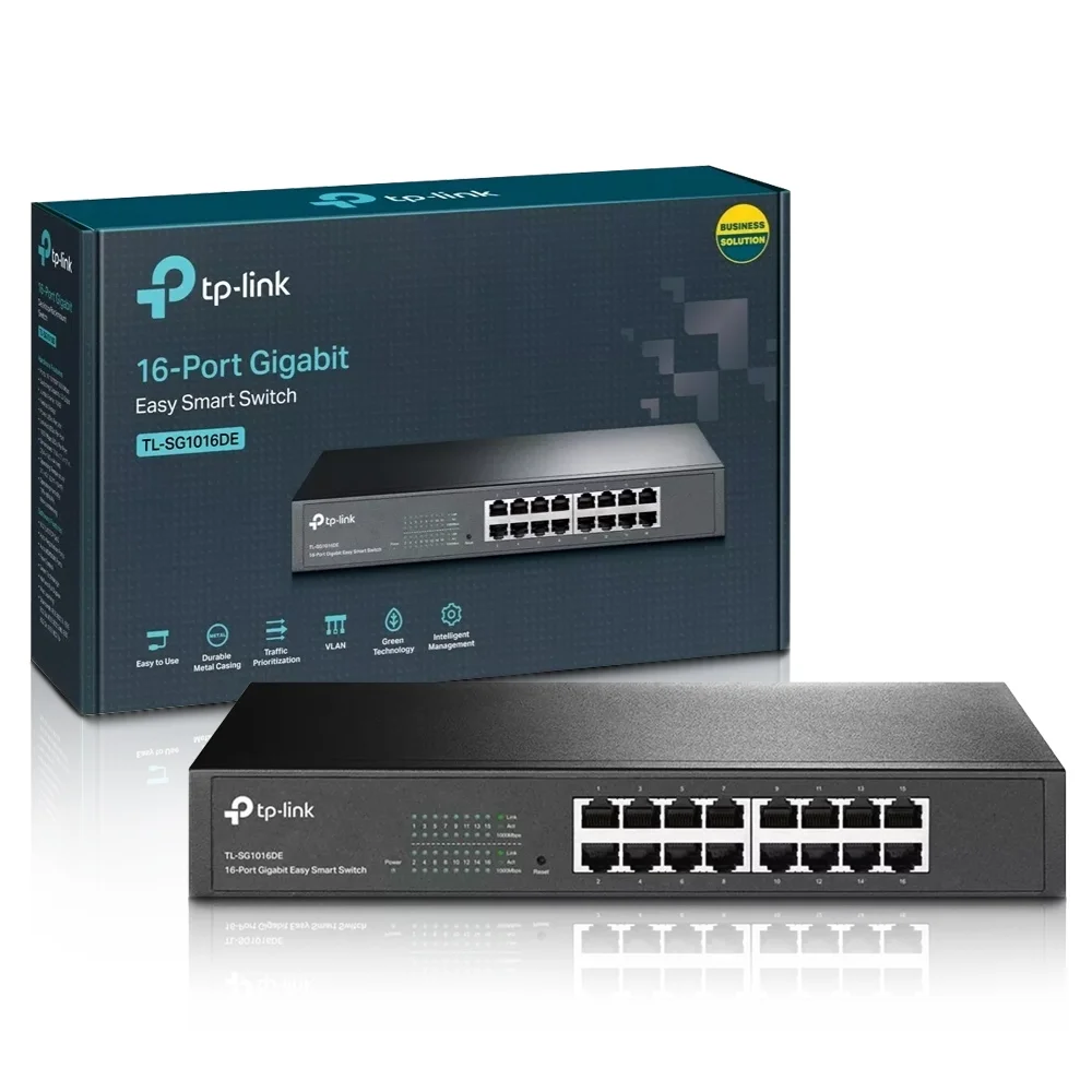 Switch TP-Link 16 Portas Gigabit, 10/100/1000, Easy Smart Para Rack - TL-SG1016DE