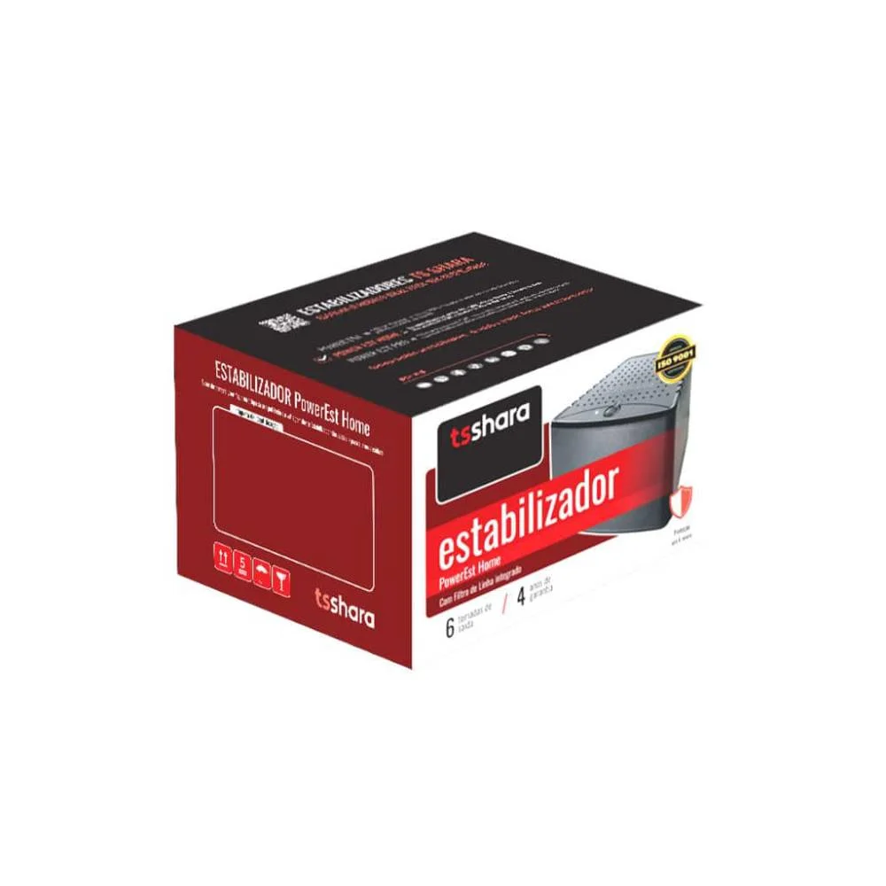 Estabilizador Ts Shara Powerest Home, 2000va Monovolt, Saída 220v, Entrada 220v, 6 Tomadas - 9020 Estabilizador Ts Shara Powerest Home, 2000va Monovolt, Saída 220v, Entrada 220v, 6 Tomadas - 9020