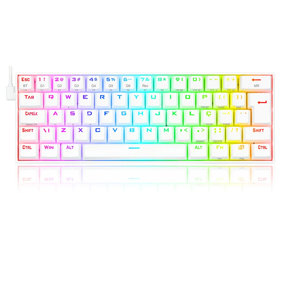Teclado Gamer 60% Sem Fio Redragon Draconic, Lunar White, Switch Outemu Mk2 Brown, ABNT2, Bluetooth 5.0 - K530RGB Teclado Gamer 60% Sem Fio Redragon Draconic, Lunar White, Switch Outemu Mk2 Brown, ABNT2, Bluetooth 5.0 - K530RGB