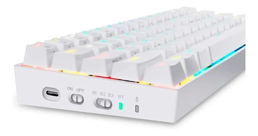Teclado Gamer 60% Sem Fio Redragon Draconic, Lunar White, Switch Outemu Mk2 Brown, ABNT2, Bluetooth 5.0 - K530RGB Teclado Gamer 60% Sem Fio Redragon Draconic, Lunar White, Switch Outemu Mk2 Brown, ABNT2, Bluetooth 5.0 - K530RGB