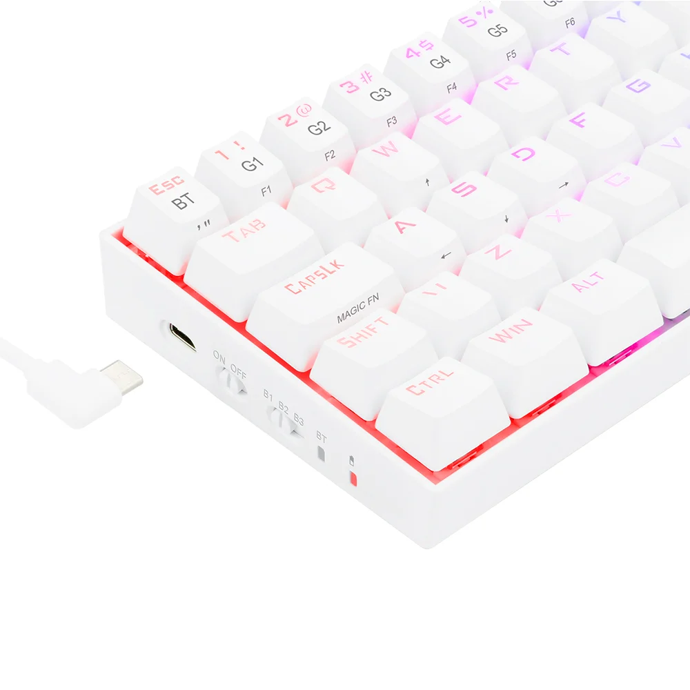 Teclado Gamer 60% Sem Fio Redragon Draconic, Lunar White, Switch Outemu Mk2 Brown, ABNT2, Bluetooth 5.0 - K530RGB Teclado Gamer 60% Sem Fio Redragon Draconic, Lunar White, Switch Outemu Mk2 Brown, ABNT2, Bluetooth 5.0 - K530RGB