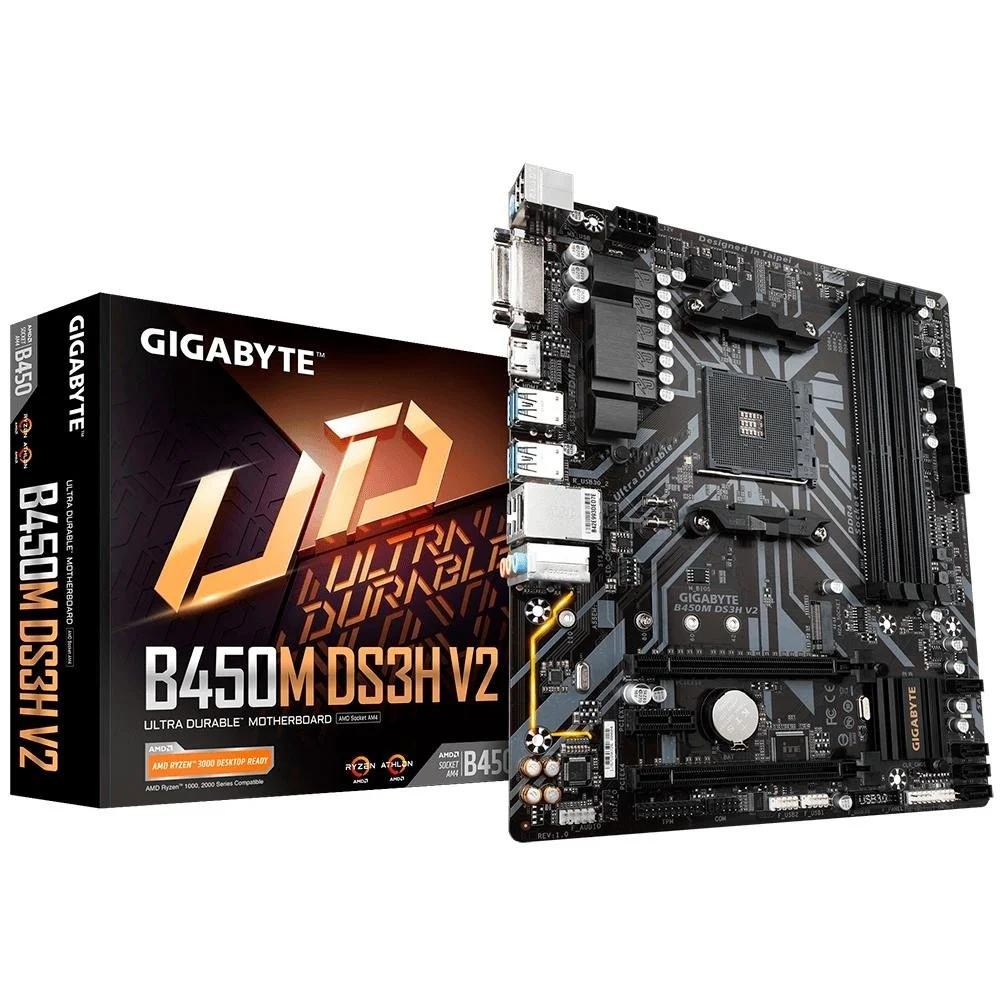 Placa-Mãe Gigabyte B450M DS3H V2, AMD AM4, mATX, DDR4, HDMI Placa-Mãe Gigabyte B450M DS3H V2, AMD AM4, mATX, DDR4, HDMI