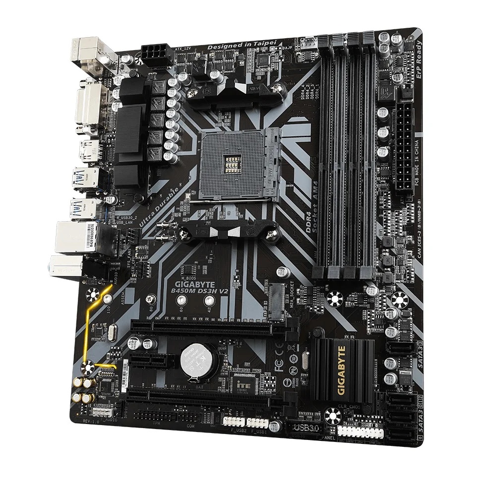 Placa-Mãe Gigabyte B450M DS3H V2, AMD AM4, mATX, DDR4, HDMI Placa-Mãe Gigabyte B450M DS3H V2, AMD AM4, mATX, DDR4, HDMI