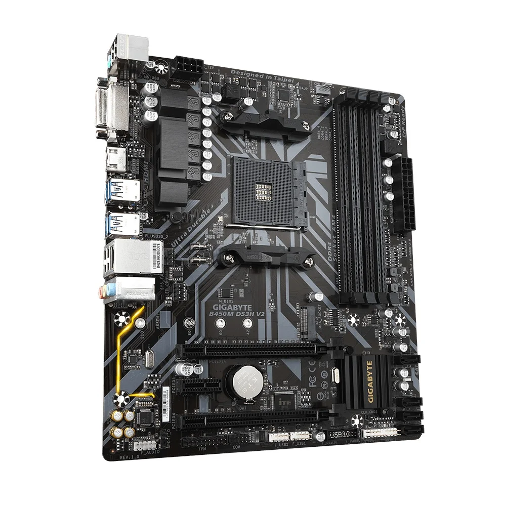 Placa-Mãe Gigabyte B450M DS3H V2, AMD AM4, mATX, DDR4, HDMI Placa-Mãe Gigabyte B450M DS3H V2, AMD AM4, mATX, DDR4, HDMI